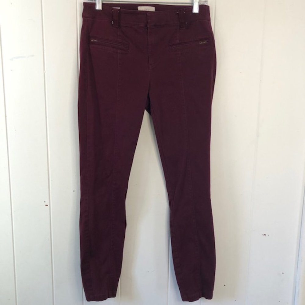 Loft Burgundy Skinny Ankle Pants with Zipper Pockets
